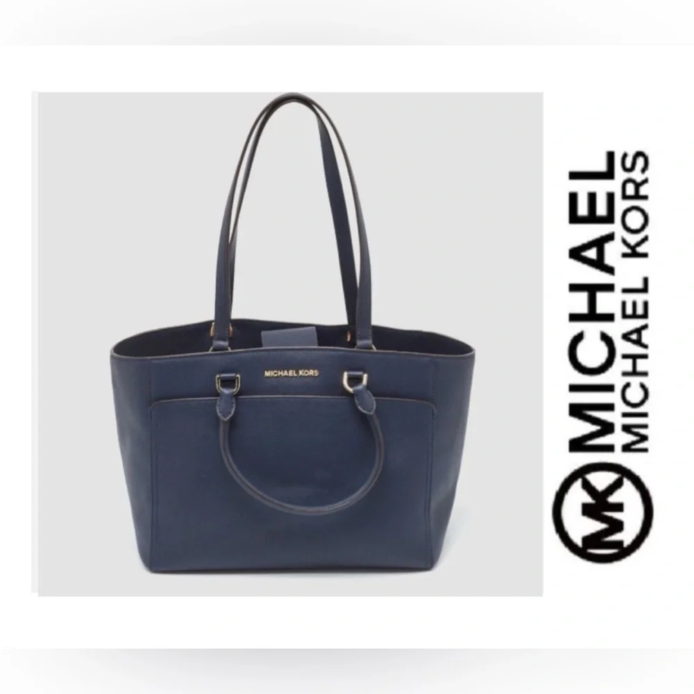 Michael Kors‎ EMMY Large DOUBLE HANDLE TOTE Leather Handbag in Navy 5220 - Picture 14 of 14